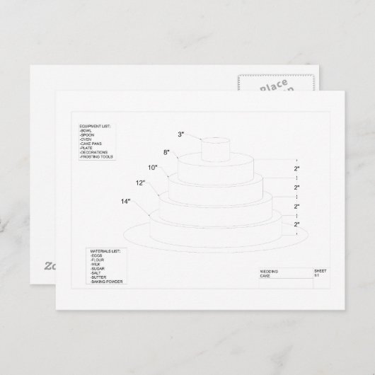 Carte Postale Gâteau Mariage architectural (Devant / Derrière)