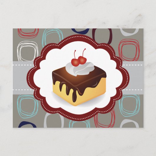 Carte Postale Gâteau marron/gris aux cerises (Devant)