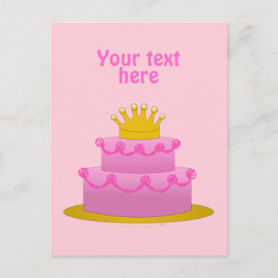 Carte Postale Gâteau Rose Avec Couronne Anniversaire
