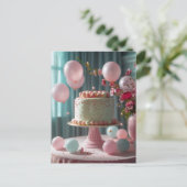 Carte Postale Gâteau rose et ballons (Debout devant)