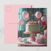 Carte Postale Gâteau rose et ballons (Devant / Derrière)