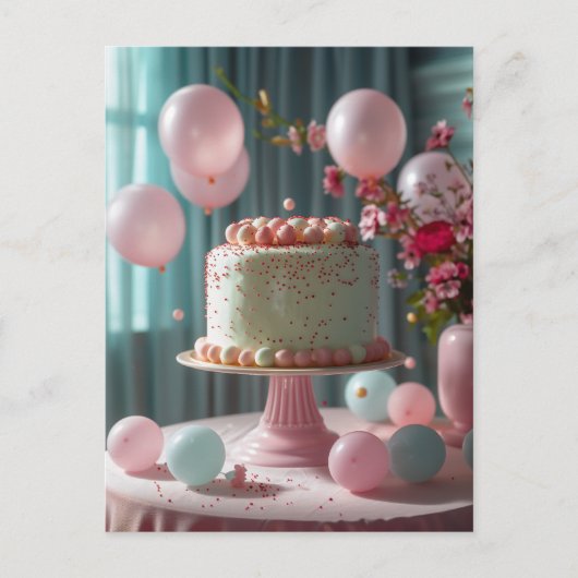Carte Postale Gâteau rose et ballons (Devant)