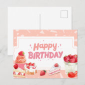 Carte Postale Gâteaux aux fruits de fraise aquarelle Joyeux Anni (Devant / Derrière)