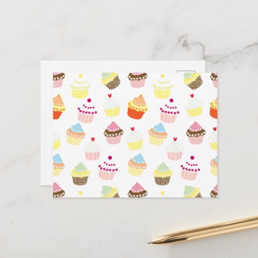 Carte Postale Gâteaux Cupcakes Décorés Délicieux pour Anniversai (Devant/Arrière en situation)