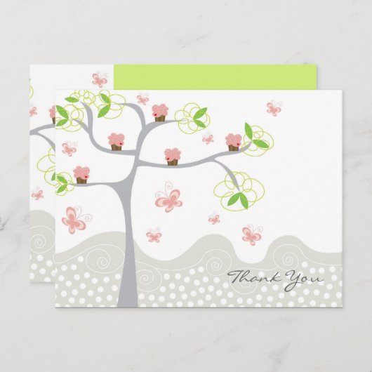 Carte Postale Gâteaux Cupcakes Fantaisie Arbre Papillons Joyeux (Devant / Derrière)