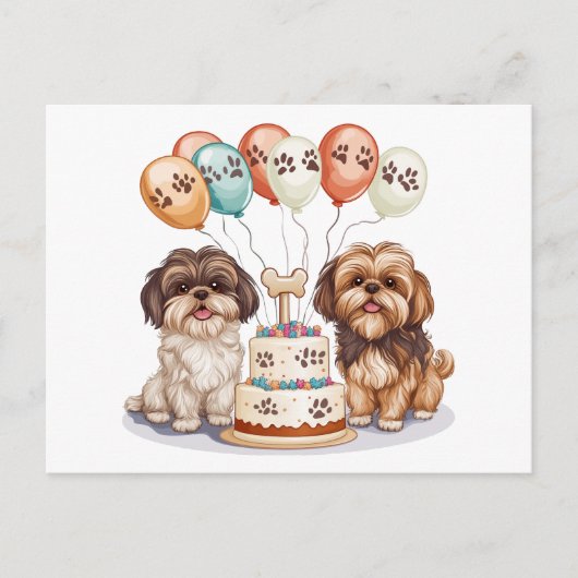 Carte Postale Gâteaux d'anniversaire pour chiens Shih Tzu (Devant)