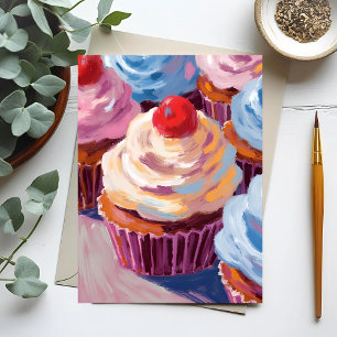 Carte Postale Gâteaux de cerise Joyeux Anniversaire Peinture