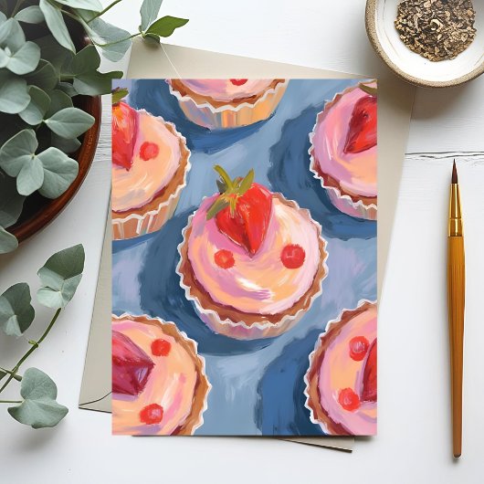 Carte Postale Gâteaux Fraise | Aquarelle de Fruits pour Célébrat
