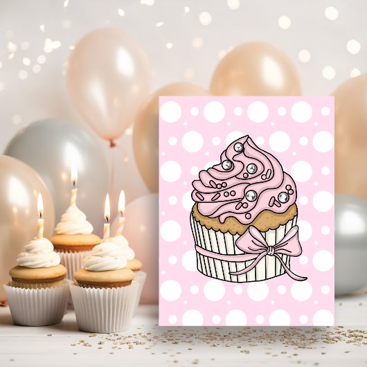 Carte Postale Gâteaux rose et fille anniversaire points
