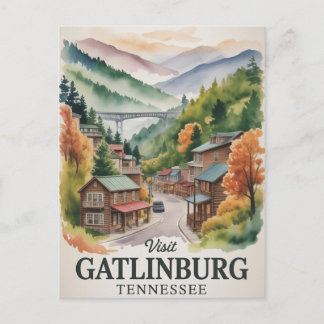 Carte Postale Gatlinburg  Grandes Montagnes fumées Aquarelle