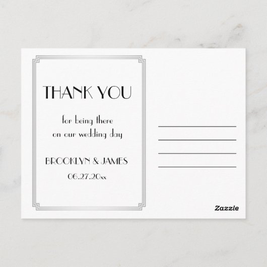 Carte Postale Gatsby Art Déco Merci Mariage Argent (Dos)