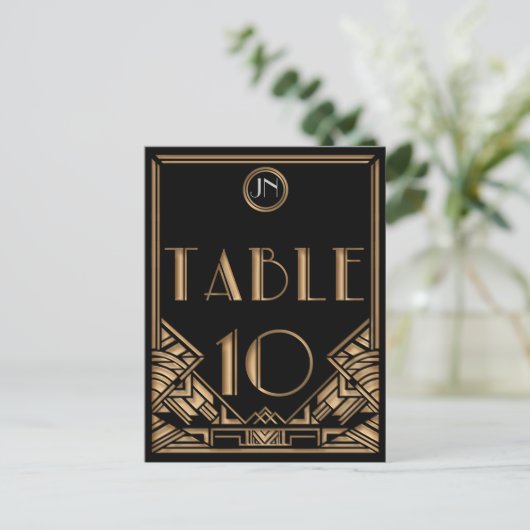 Carte Postale Gatsby style Art déco d'or noir Numéro de tableau (Debout devant)