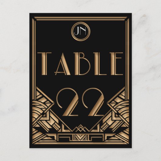 Carte Postale Gatsby style Art déco d'or noir Numéro de tableau (Devant)