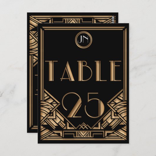 Carte Postale Gatsby style Art déco d'or noir Numéro de tableau  (Devant / Derrière)