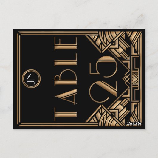 Carte Postale Gatsby style Art déco d'or noir Numéro de tableau (Dos)