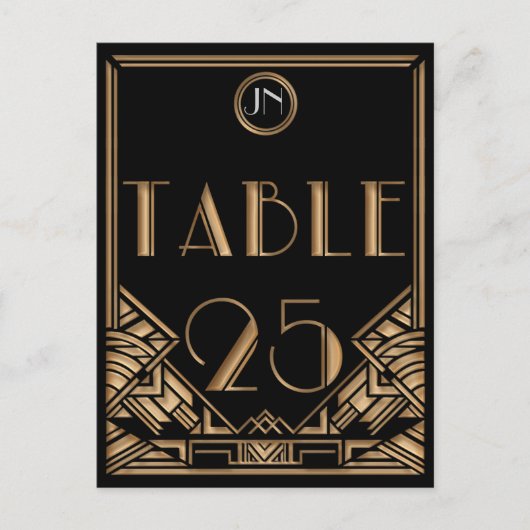 Carte Postale Gatsby style Art déco d'or noir Numéro de tableau (Devant)
