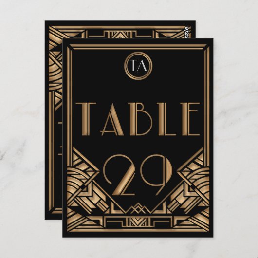 Carte Postale Gatsby style Art déco d'or noir Numéro de tableau (Devant / Derrière)