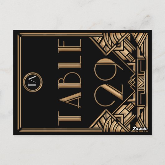 Carte Postale Gatsby style Art déco d'or noir Numéro de tableau (Dos)