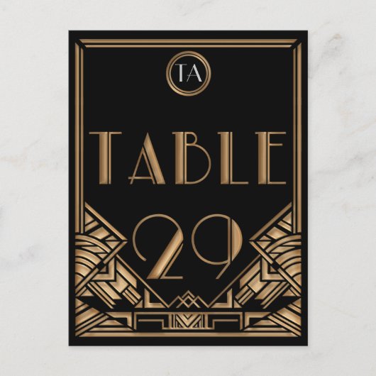 Carte Postale Gatsby style Art déco d'or noir Numéro de tableau (Devant)
