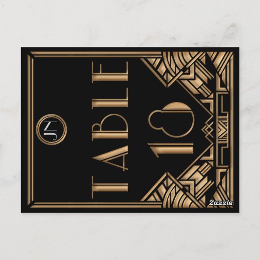Carte Postale Gatsby style Art déco d'or noir Numéro de tableau (Dos)