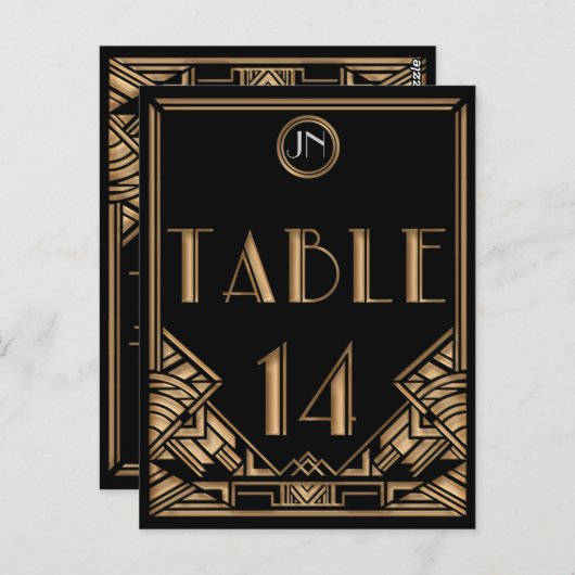 Carte Postale Gatsby style Art déco d'or noir Numéro de tableau (Devant / Derrière)