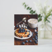 Carte Postale gaufres belges aux bleuets et chocolat chaud (Debout devant)