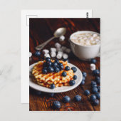 Carte Postale gaufres belges aux bleuets et chocolat chaud (Devant / Derrière)