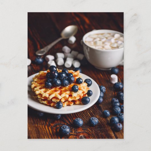Carte Postale gaufres belges aux bleuets et chocolat chaud (Devant)
