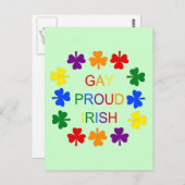 Carte Postale Gay Fier Irlandais LGBT Rainbow Shamrocks (Devant / Derrière)