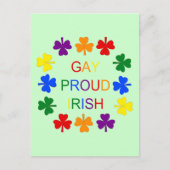 Carte Postale Gay Fier Irlandais LGBT Rainbow Shamrocks (Devant)