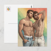 Carte Postale Gay Pride Affection : Duo à l'aquarelle (Devant / Derrière)