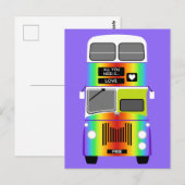 Carte Postale Gay pride Rainbow rétro Double Decker Bus (Devant / Derrière)