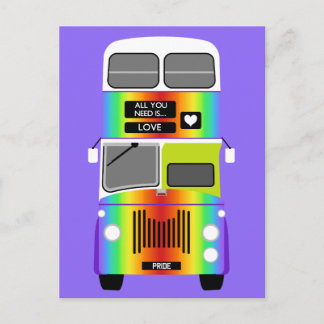 Carte Postale Gay pride Rainbow rétro Double Decker Bus