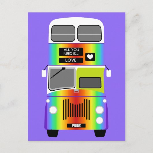 Carte Postale Gay pride Rainbow rétro Double Decker Bus (Devant)