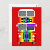 Carte Postale Gay pride Rainbow rétro Double Decker Bus (Devant / Derrière)