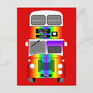 Carte Postale Gay pride Rainbow rétro Double Decker Bus
