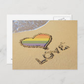 Carte Postale Gay Rainbow Amour Coeur Dans Le Sable (Devant / Derrière)