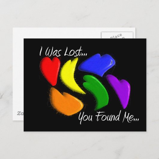 Carte Postale Gay Rainbow Hearts "J'ai été perdu, vous m'avez tr (Devant / Derrière)