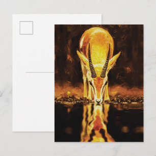 Carte Postale Gazelle dorée buvant de l'eau – Peinture à l'huile