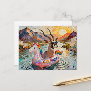 Carte Postale Gazelle fantastique dans une licorne arc-en-ciel f