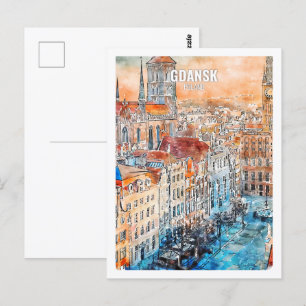 Carte Postale Gdansk Pologne Fameux Voyage Aquarelle Croquis