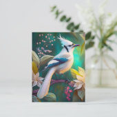 Carte Postale Geai à ailes de sarcelle à touffe blanche oiseau d (Debout devant)