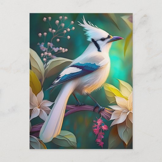Carte Postale Geai à ailes de sarcelle à touffe blanche oiseau d (Devant)