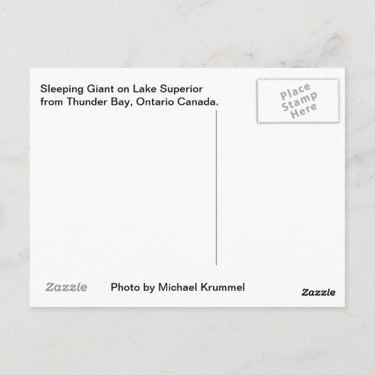 Carte Postale Géant dormant Thunder Bay Canada (Dos)