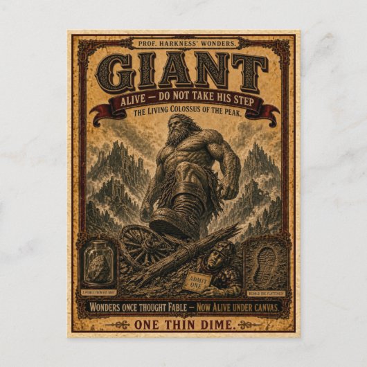 Carte Postale Géant, Monstre de Cirque Vintage (Devant)