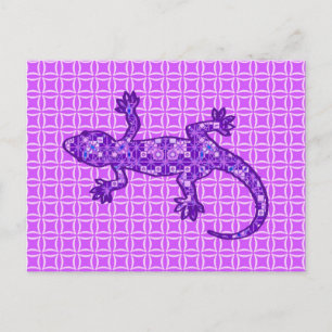 Carte Postale Gecko batik tribal - violet et améthyste pourpre