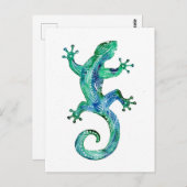 Carte Postale Gecko Tribal Turquoise (Devant / Derrière)