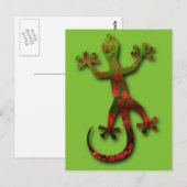 Carte Postale Gecko vert brillant et rouge orange (Devant / Derrière)