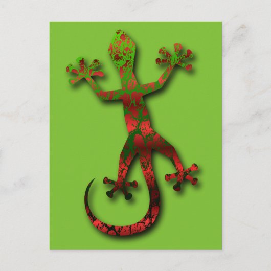 Carte Postale Gecko vert brillant et rouge orange (Devant)