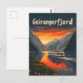 Carte Postale Geirangerfjord Norvège Art vintage (Devant / Derrière)